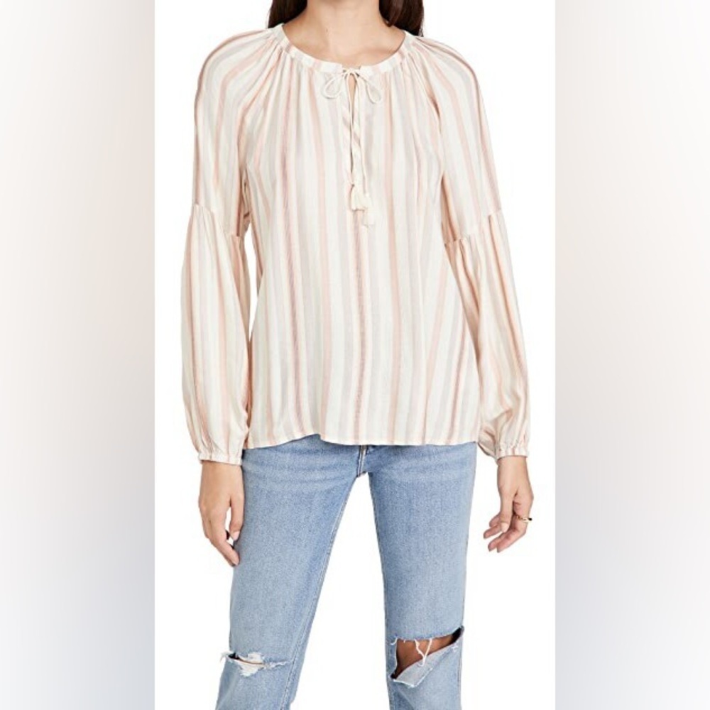 PAIGE - Joanne Ecru multicolors of Cream, Tan and Orange Striped Blouse